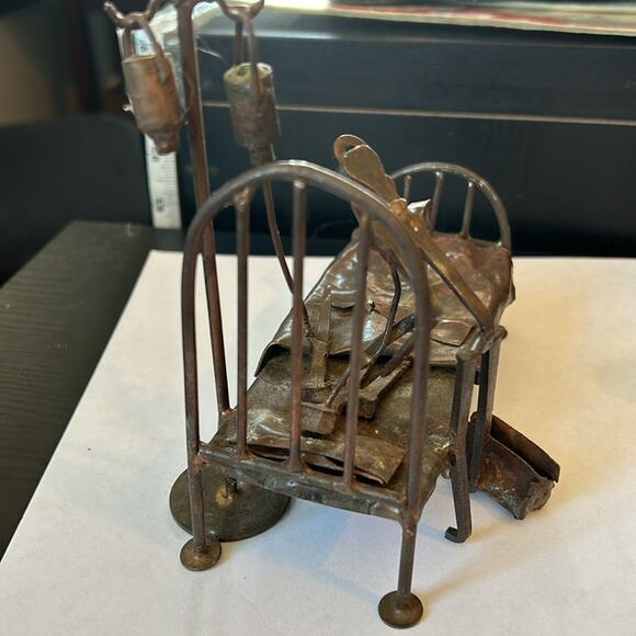 Metal Hospital Bed Sculpture with Doctor Patient & I V Bottles - Picture 10 of 15